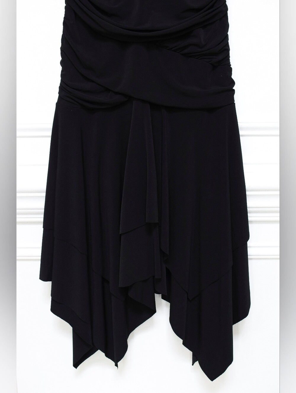 Vintage Black Asymmetrical Halter Dress Ruched Drop Waist Size 16 Y2K 90s Hoco - Picture 4 of 9